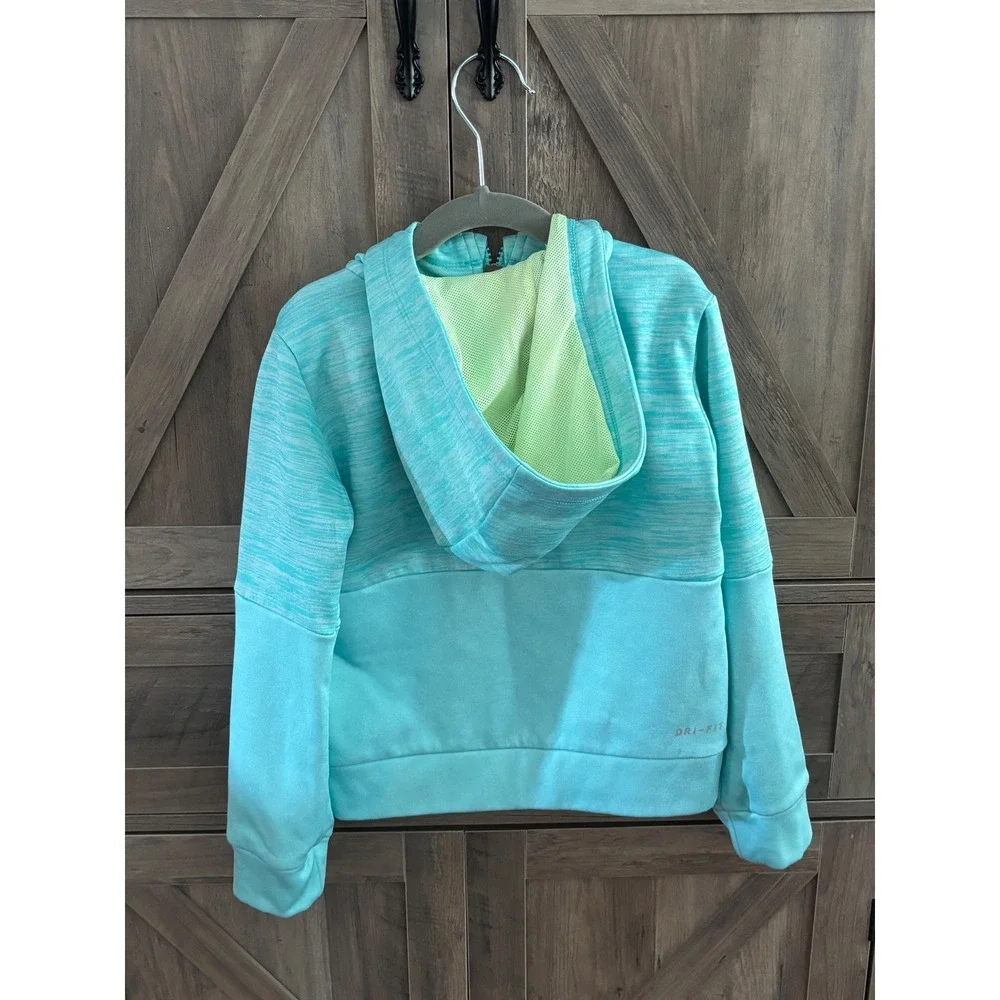 Nike Girls Dri-FIT Full Zip Hoodie Space Dye Turquoise Blue Sweatshirt Size 6 M